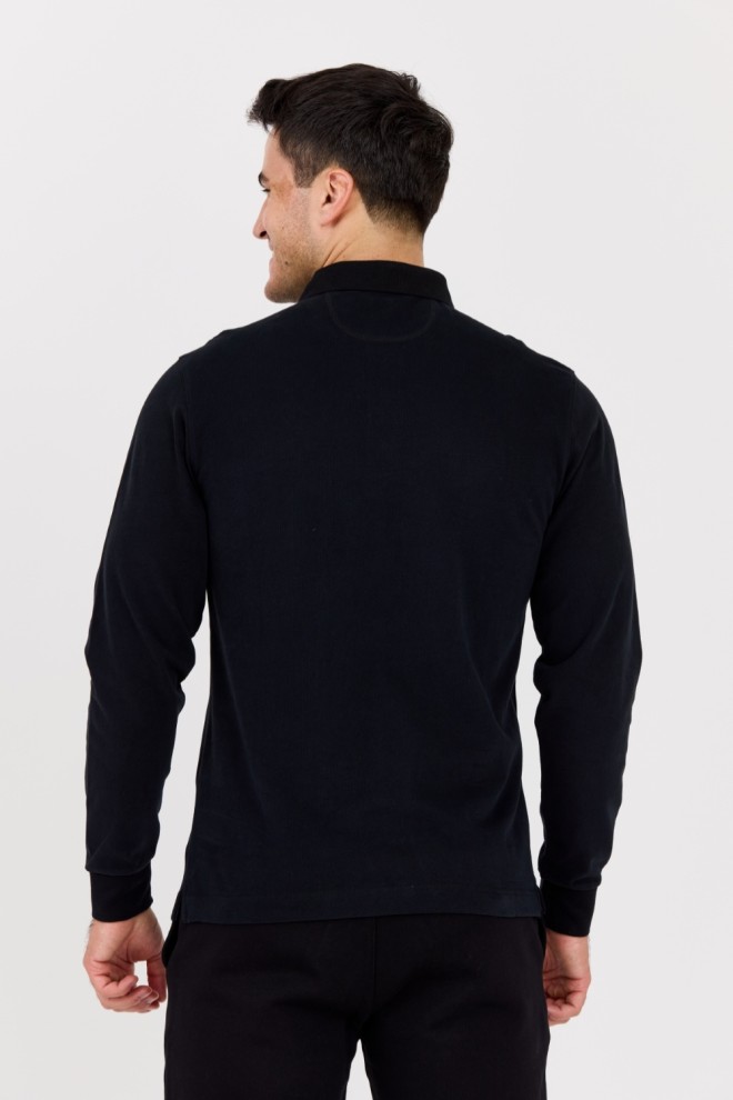 LA MARTINA Polo negru cu mânecă lungă pentru bărbați HEAVY JERSEY
