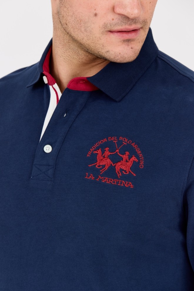 LA MARTINA Navy blue men's polo longsleeve HEAVY JERSEY