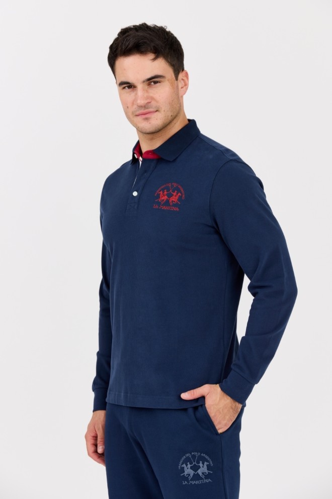 LA MARTINA Granatowy męski longsleeve polo HEAVY JERSEY