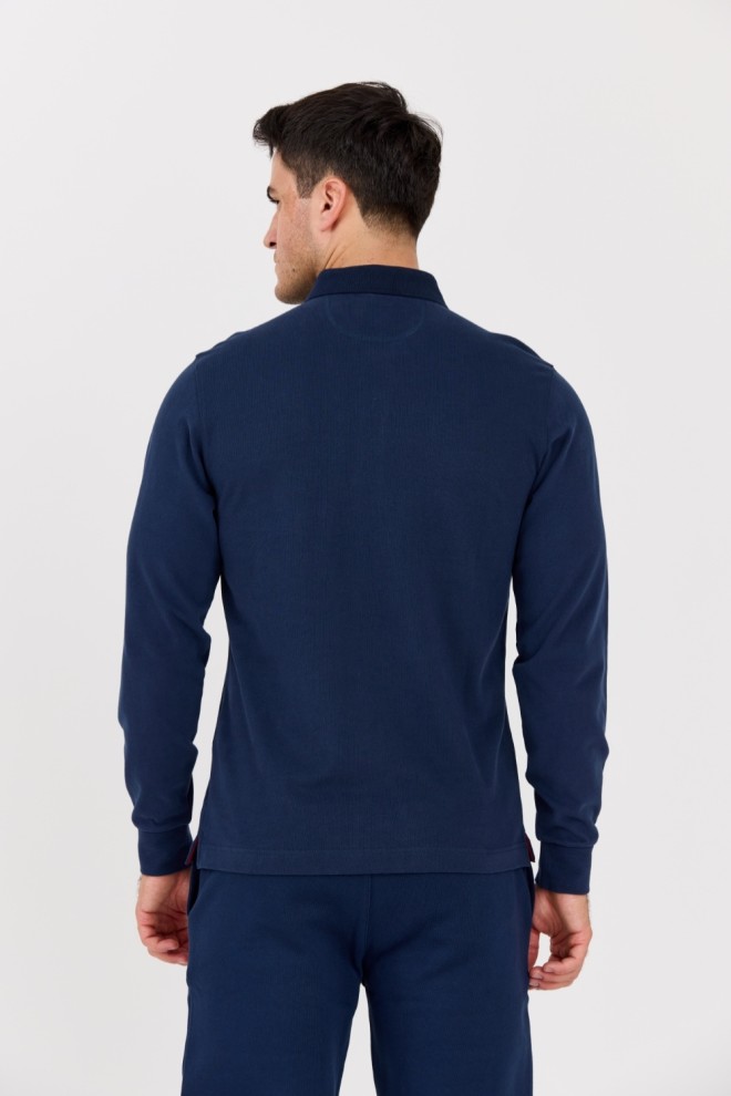 LA MARTINA Navy blue men's polo longsleeve HEAVY JERSEY