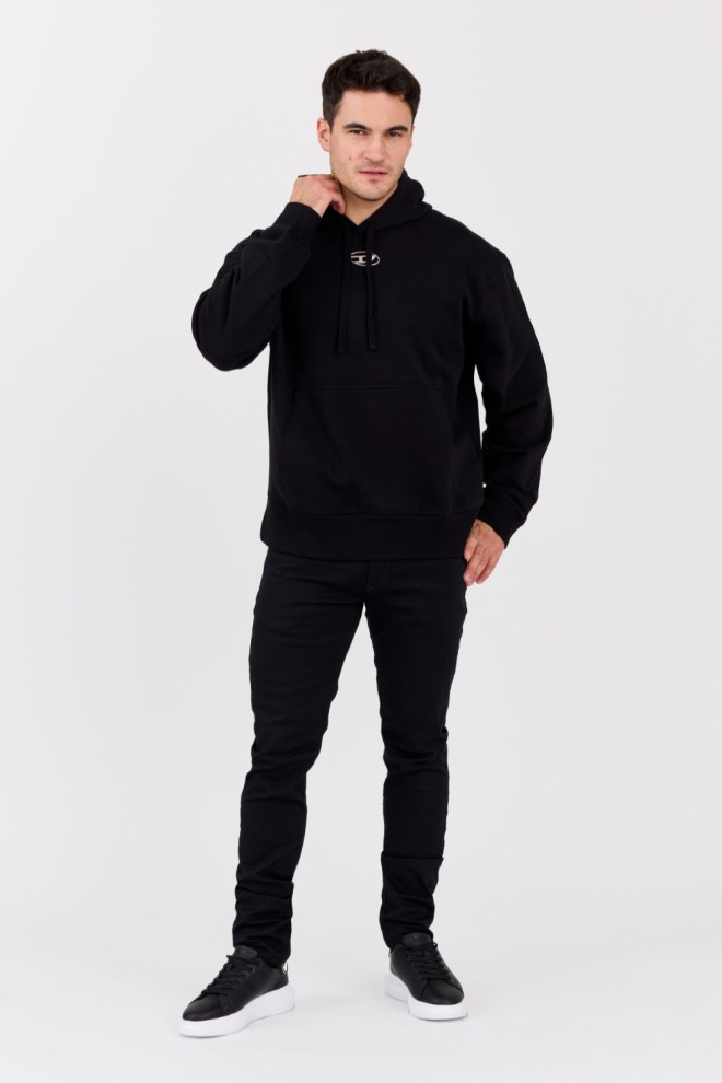 DIESEL Tricou negru pentru bărbați cu logo metalic S-MACS-HOOD-OD