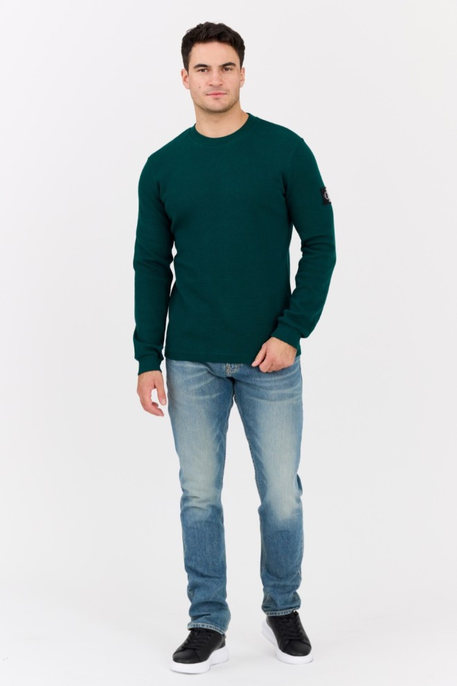 CALVIN KLEIN Zielony męski longsleeve z naszywką