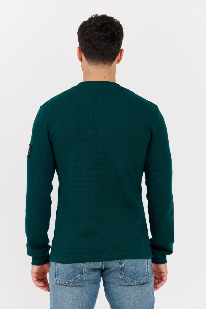 CALVIN KLEIN Zielony męski longsleeve z naszywką