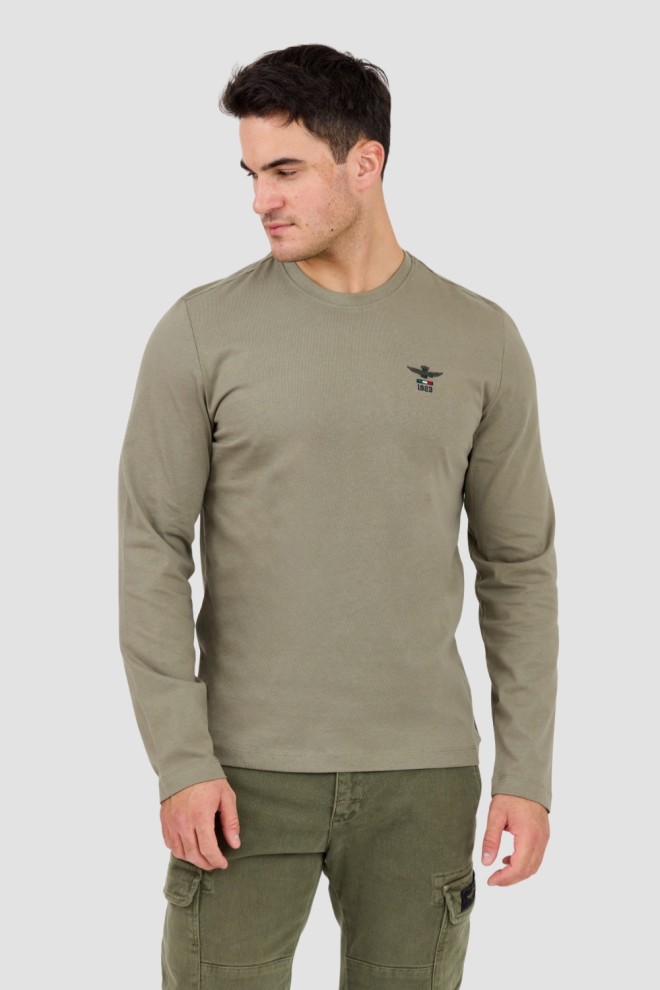 AERONAUTICA MILITARE Zielony męski longsleeve z drobnym logo