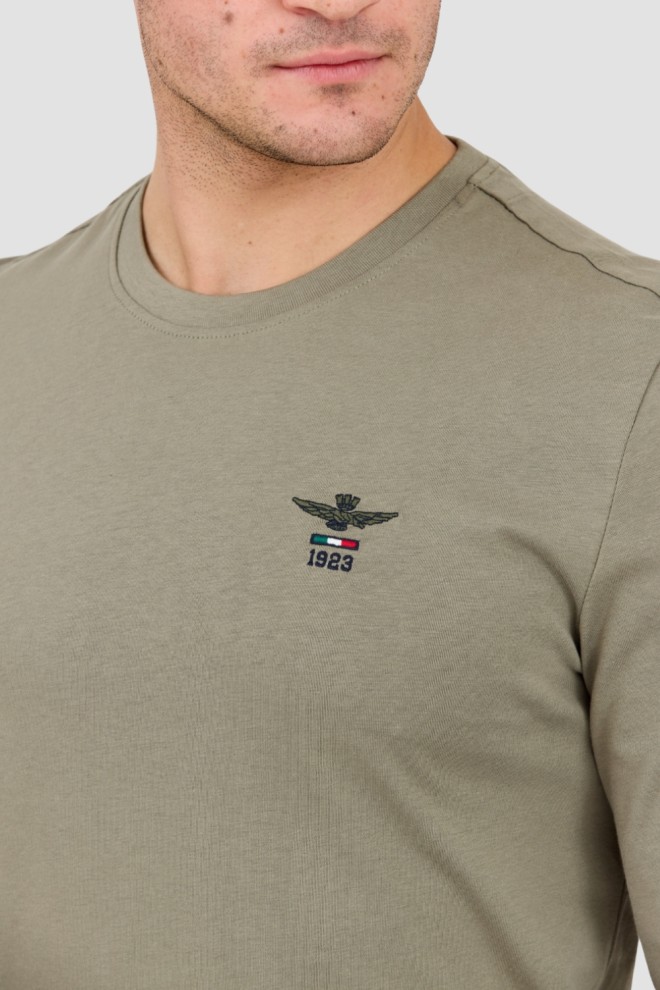 AERONAUTICA MILITARE Zielony męski longsleeve z drobnym logo