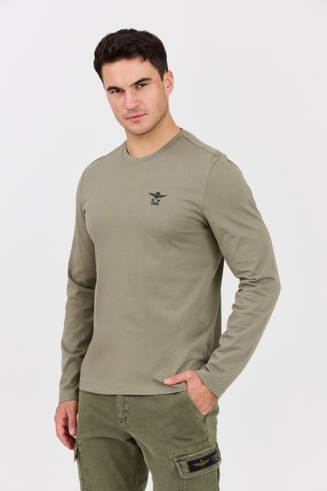 AERONAUTICA MILITARE Zielony męski longsleeve z drobnym logo