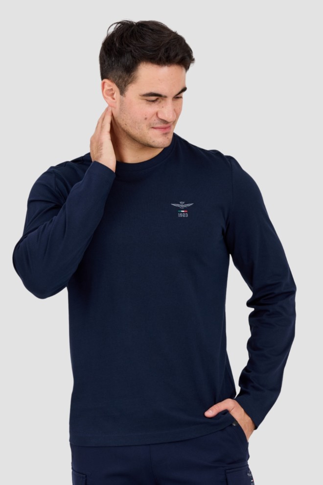 AERONAUTICA MILITARE Granatowy męski longsleeve  z drobnym logo