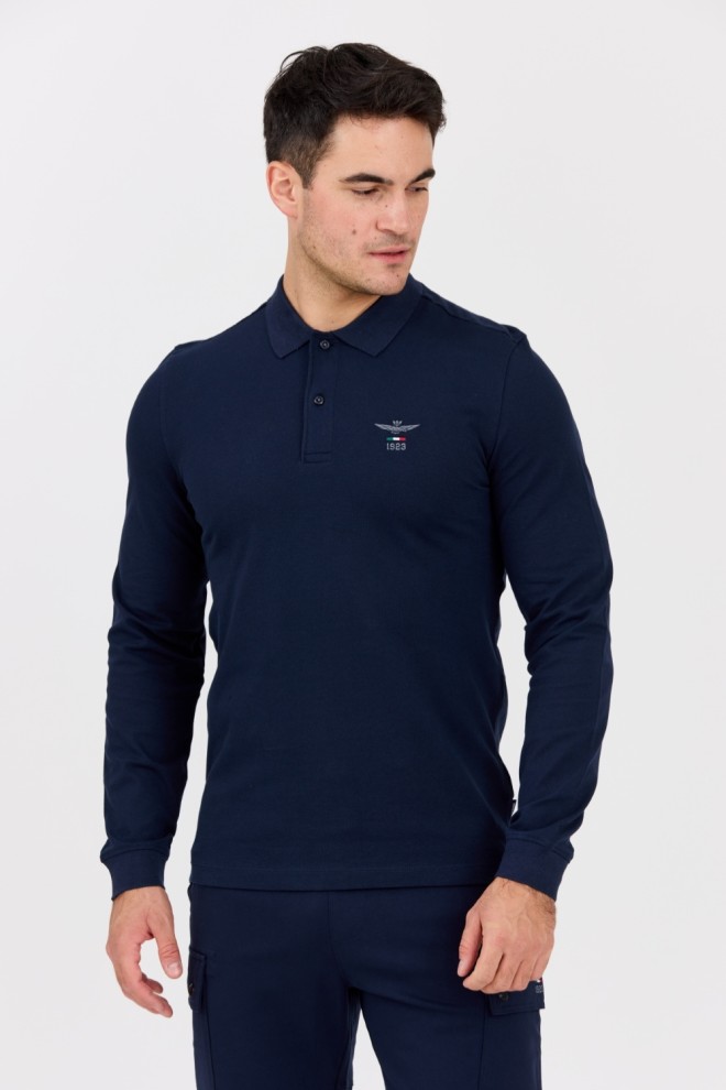 AERONAUTICA MILITARE Navy blue men's polo longsleeve