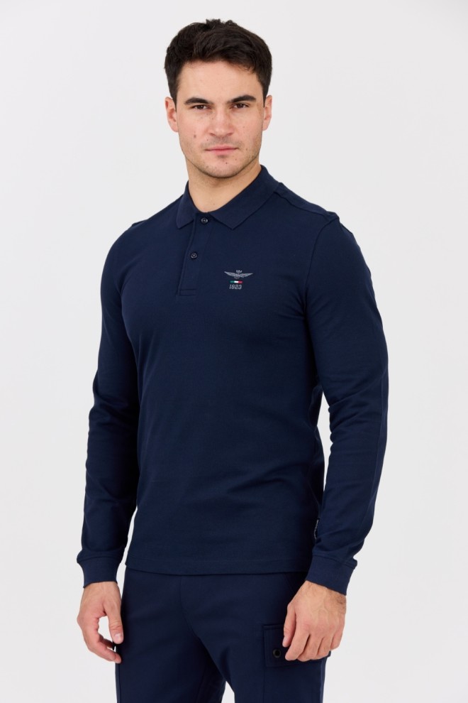 AERONAUTICA MILITARE Navy blue men's polo longsleeve