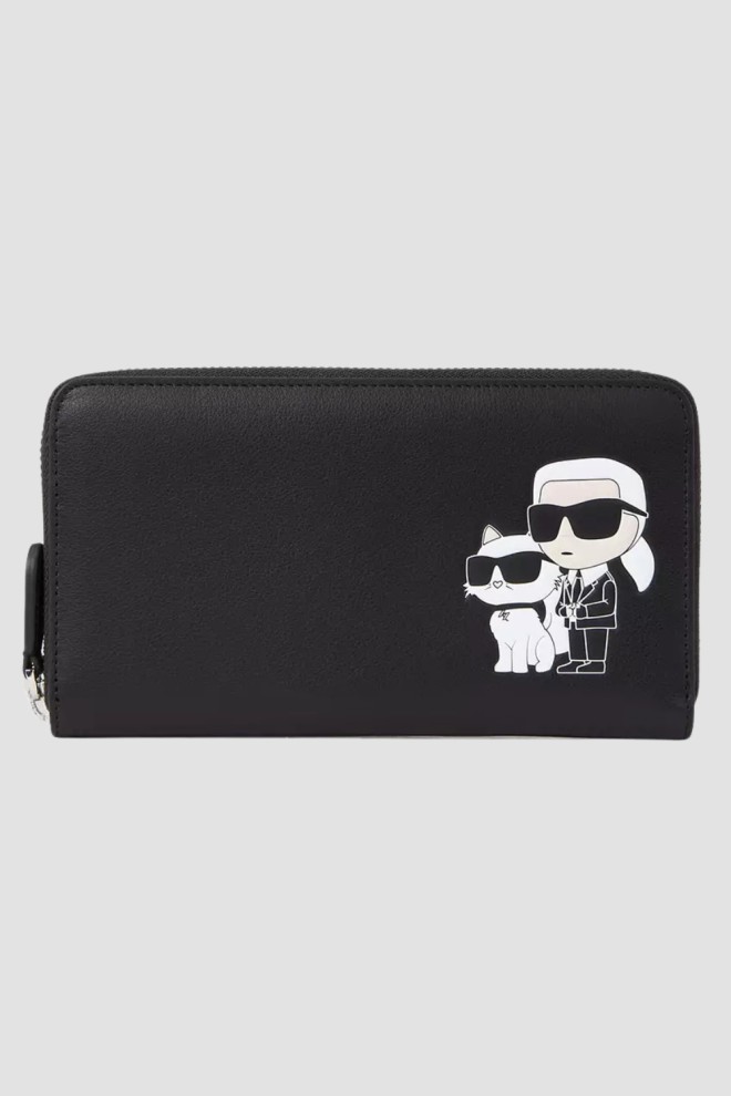 KARL LAGERFELD Black Leather Cont Wllt Wallet