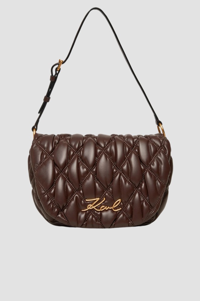 KARL LAGERFELD Chocolate Quilted Women's Kuilt Flap Shb Handbag