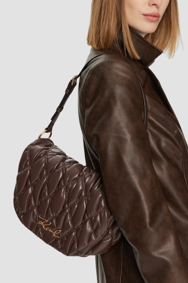 KARL LAGERFELD Chocolate Quilted Women's Kuilt Flap Shb Handbag