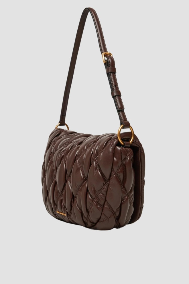 KARL LAGERFELD Chocolate Quilted Women's Kuilt Flap Shb Handbag