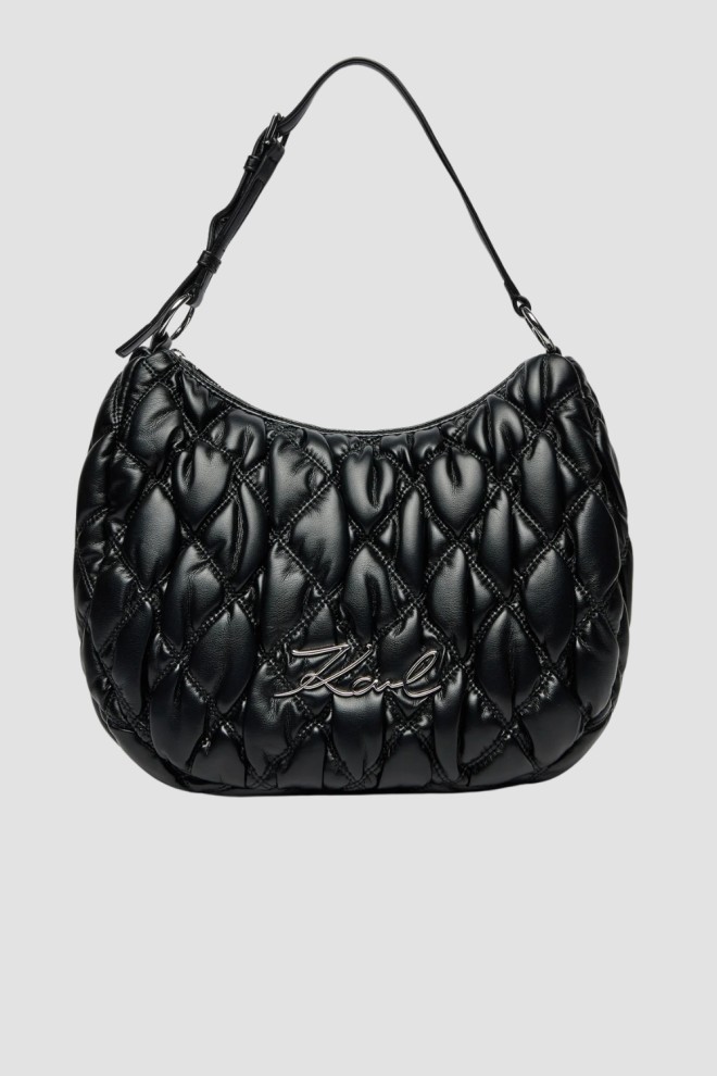 KARL LAGERFELD Black Quilted Women's Kuilt Hobo Handbag