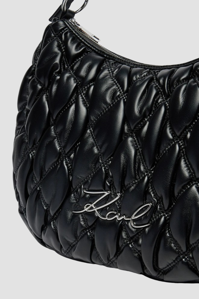 KARL LAGERFELD Black Quilted Women's Kuilt Hobo Handbag