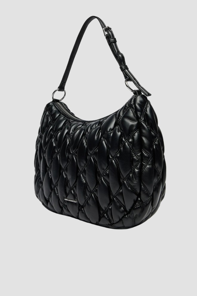 KARL LAGERFELD Black Quilted Women's Kuilt Hobo Handbag