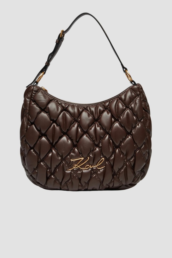 KARL LAGERFELD Chocolate Quilted Women's Kuilt Hobo Handbag