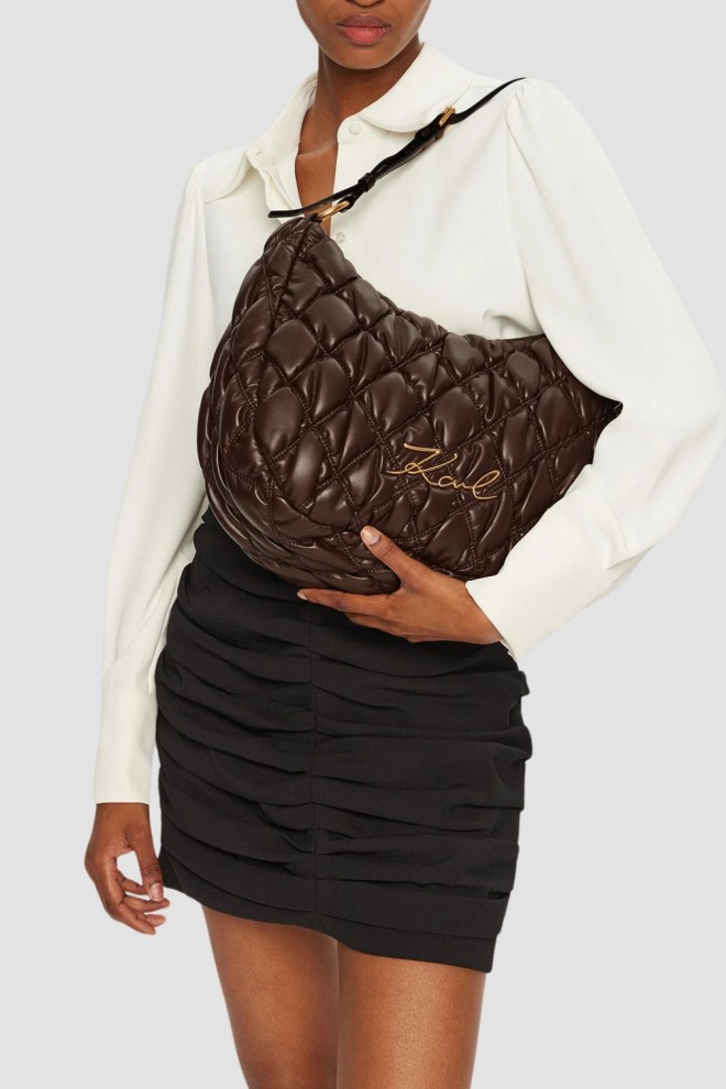 KARL LAGERFELD Chocolate Quilted Women's Kuilt Hobo Handbag