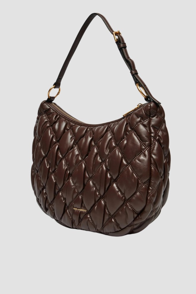 KARL LAGERFELD Chocolate Quilted Women's Kuilt Hobo Handbag