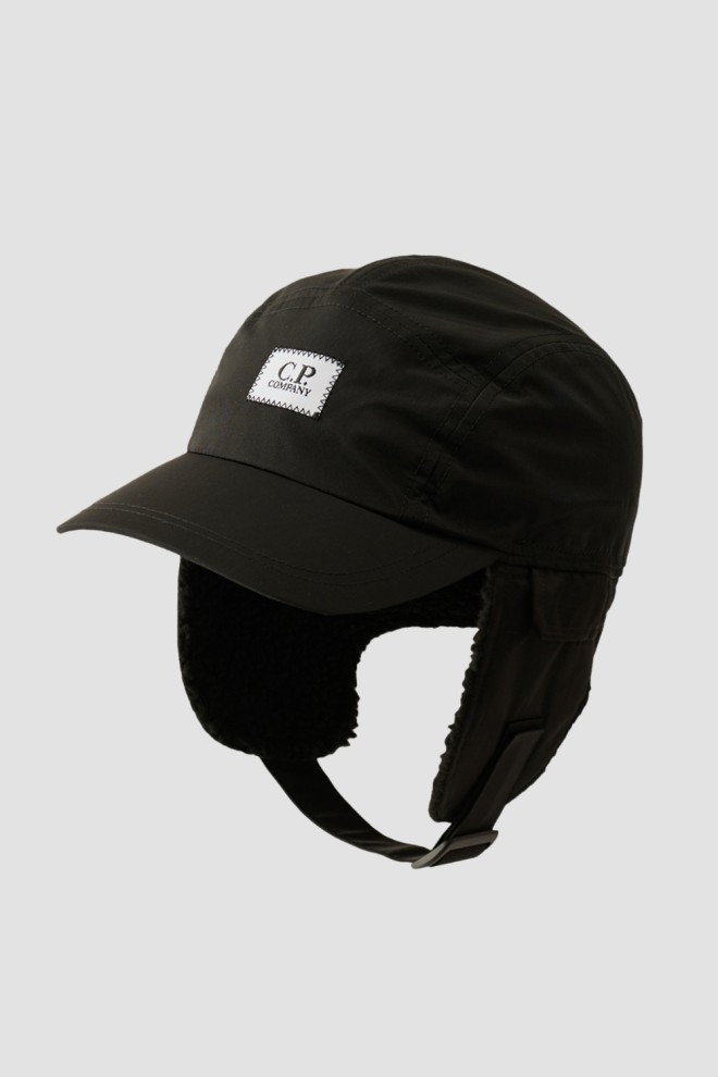 C.P. COMPANY Black earflap cap with visor