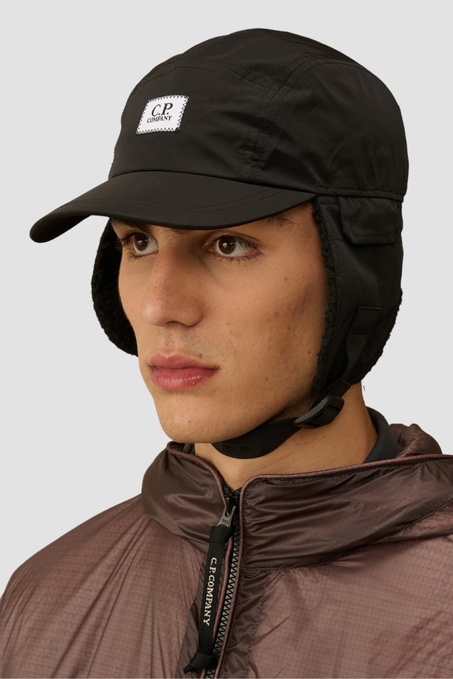 C.P. COMPANY Black earflap cap with visor