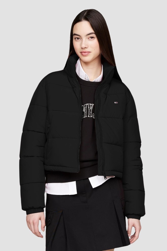 TOMMY JEANS Jachetă neagră pentru femei cu detalii fine cu logo