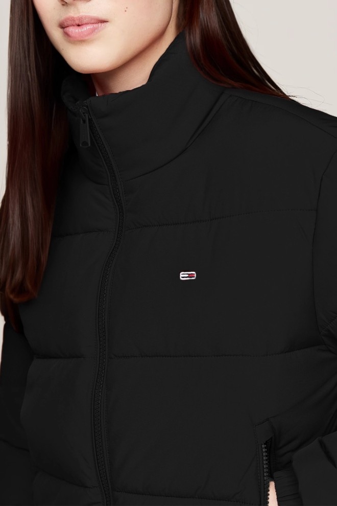 TOMMY JEANS Jachetă neagră pentru femei cu detalii fine cu logo