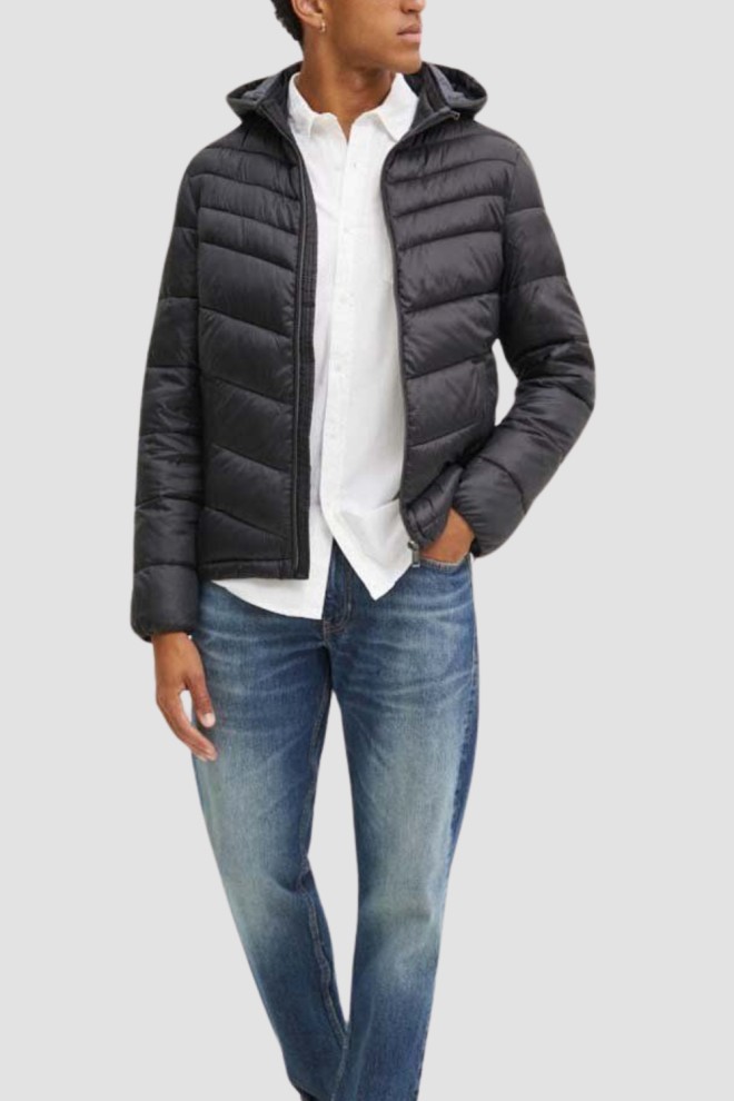 GUESS Black Men's Super Light Puffa Jacket with Hoodie