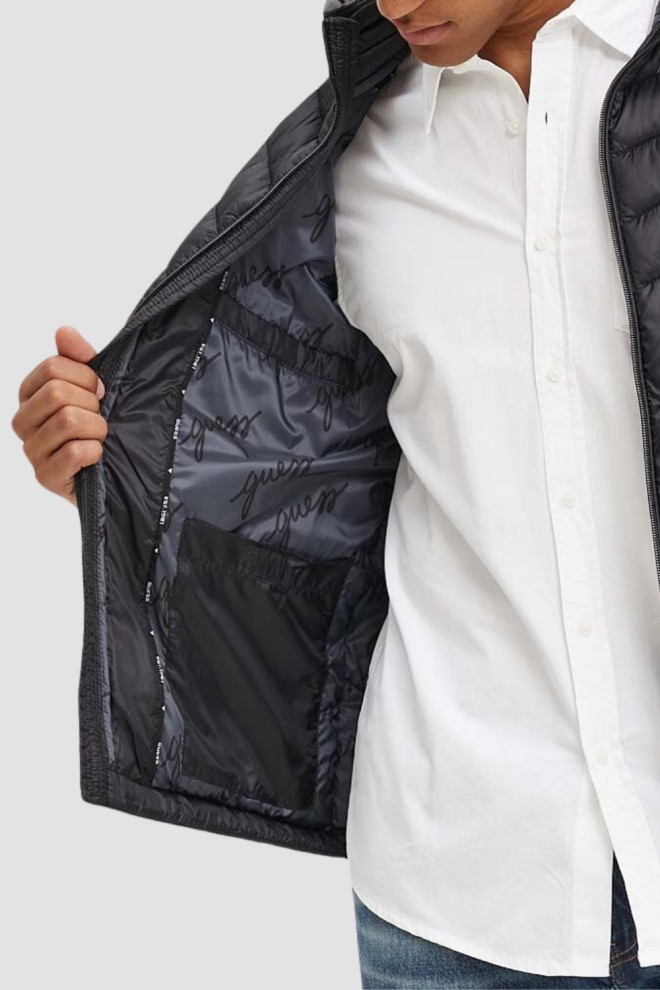 Jachetă Super Light Puffa cu glugă pentru bărbați GUESS Black