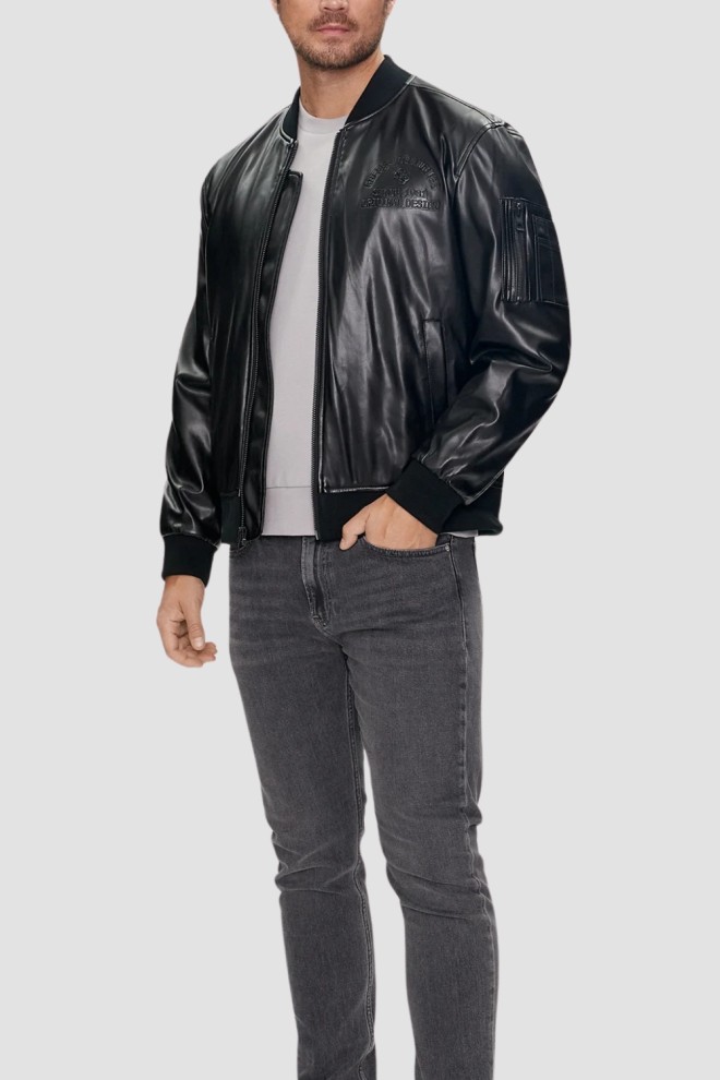 GUESS Men's District Faux Leather Bomber