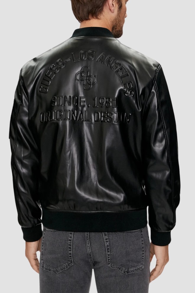 GUESS Men's District Faux Leather Bomber