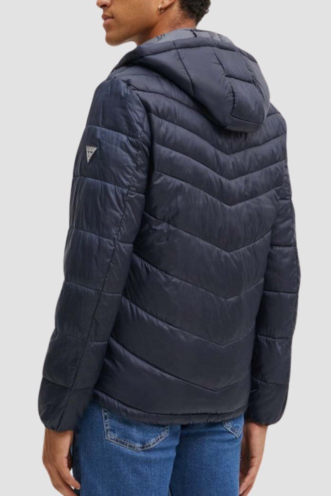 GUESS Navy blue men's Super Light Puffa Jacket with hood