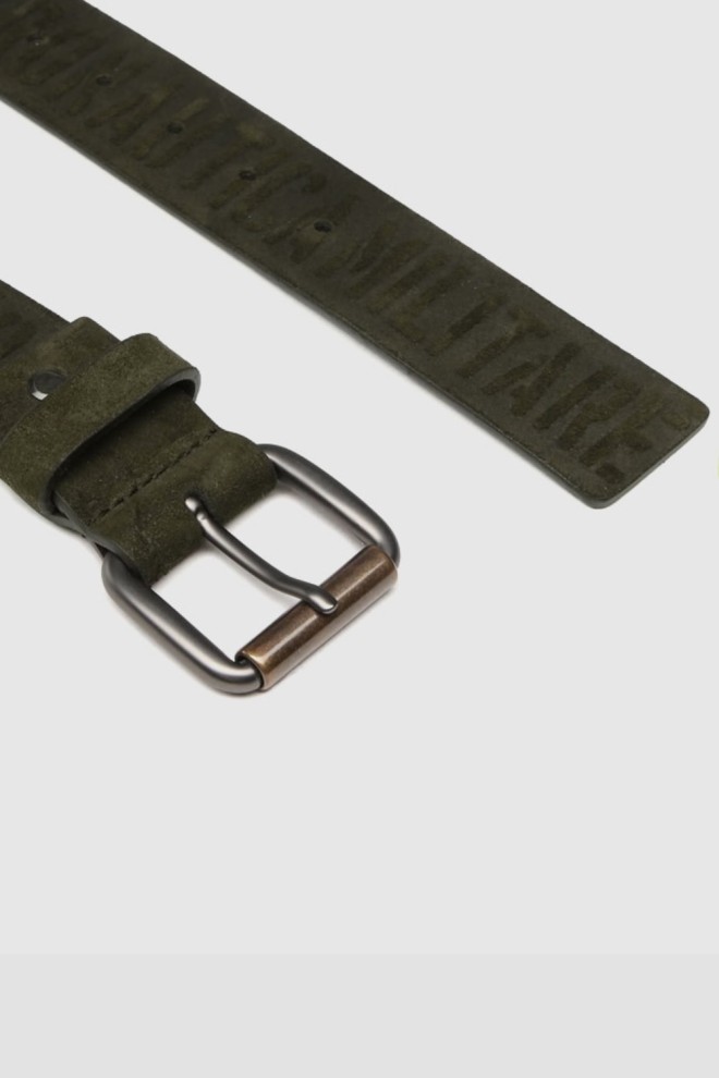 AERONAUTICA MILITARE Centură bărbătească din piele verde cu litere în relief