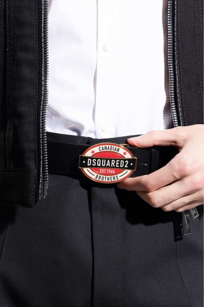 DSQUARED2 Curea din piele neagră pentru bărbați cu cataramă ovală