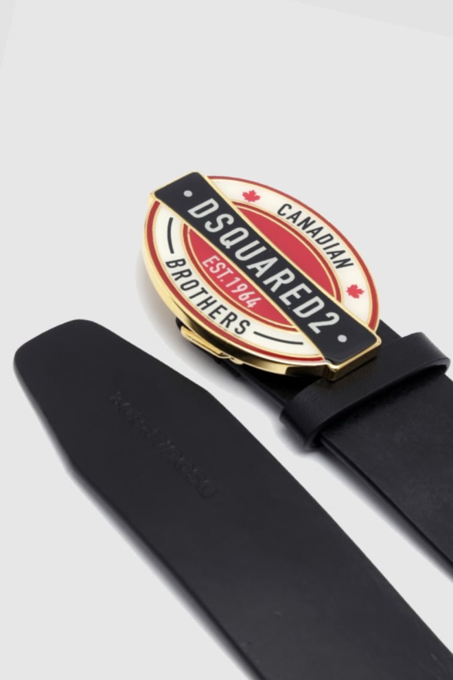 DSQUARED2 Czarny pasek męski ze skóry z owalną klamrą