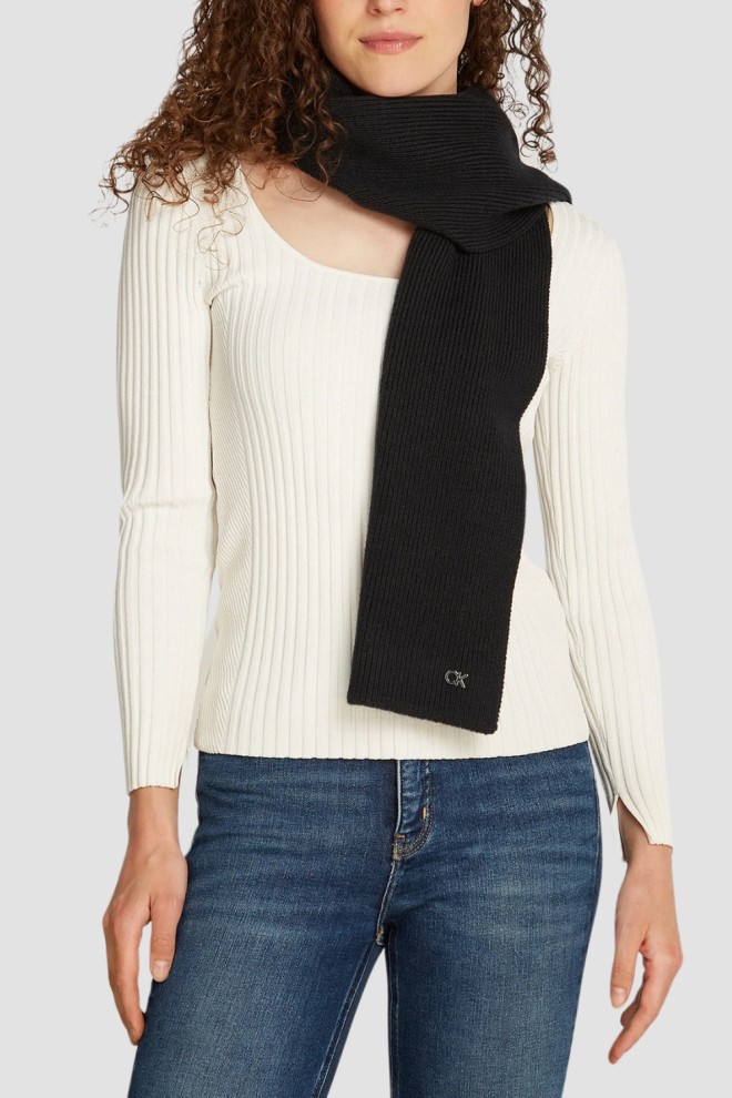 CALVIN KLEIN Black women's wool scarf with cashmere blend