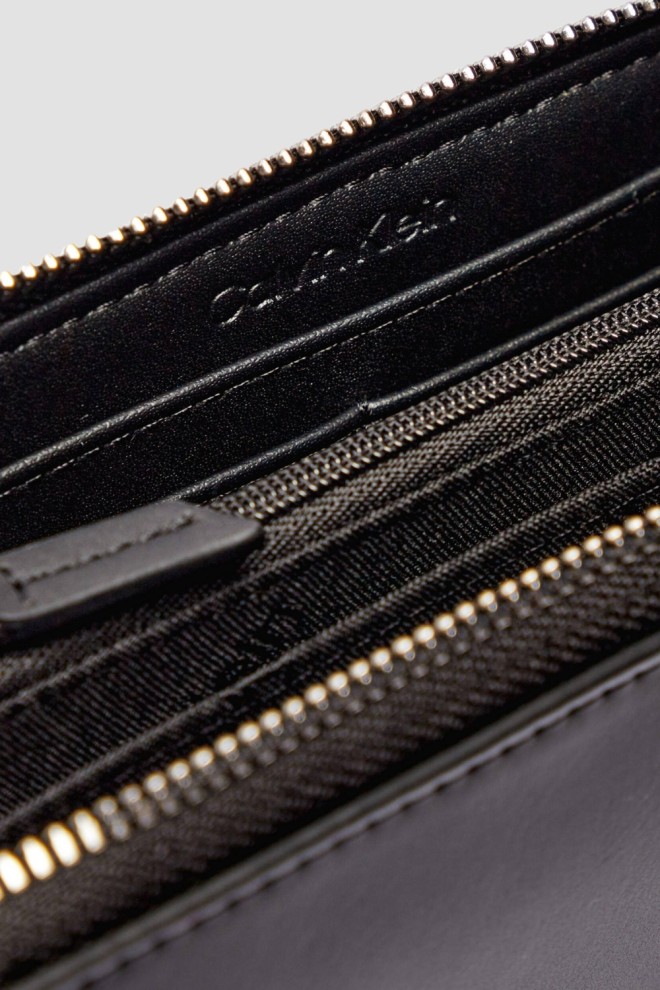 CALVIN KLEIN Portofel mare negru cu fermoar pentru femei
