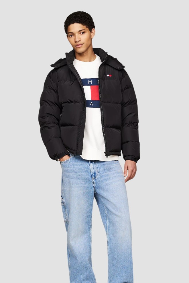 TOMMY JEANS Jachetă neagră pentru bărbați din umplutură naturală