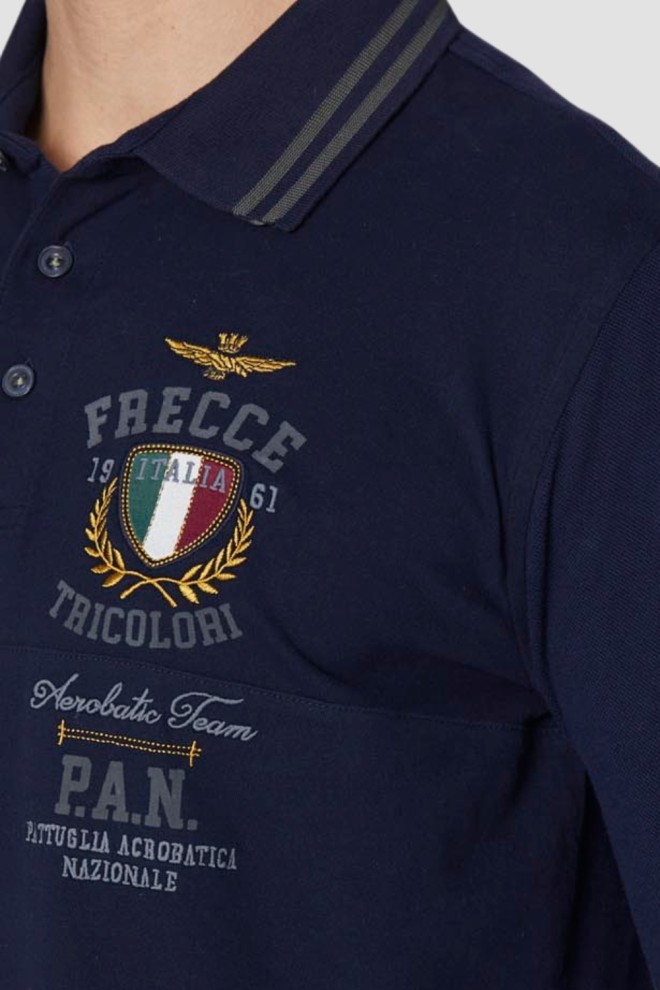 AERONAUTICA MILITARE Polo cu mânecă lungă P.A.N. albastru marin pentru bărbați.