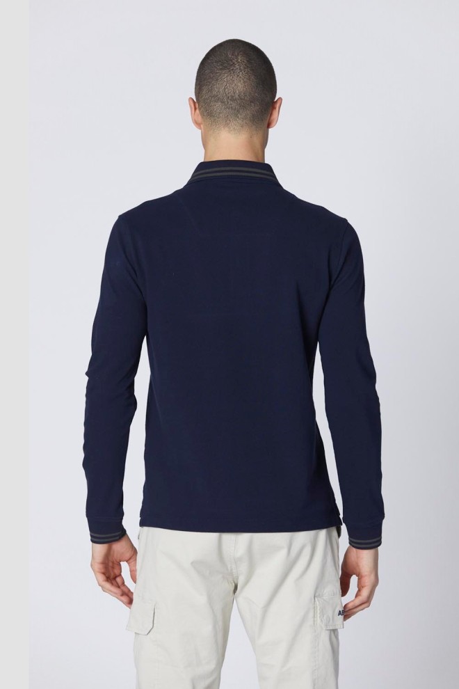 AERONAUTICA MILITARE Polo cu mânecă lungă P.A.N. albastru marin pentru bărbați.