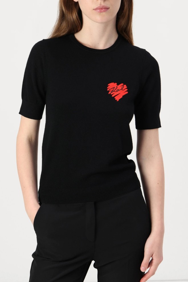 KARL LAGERFELD Pulover negru pentru femei Hearts Knit Top