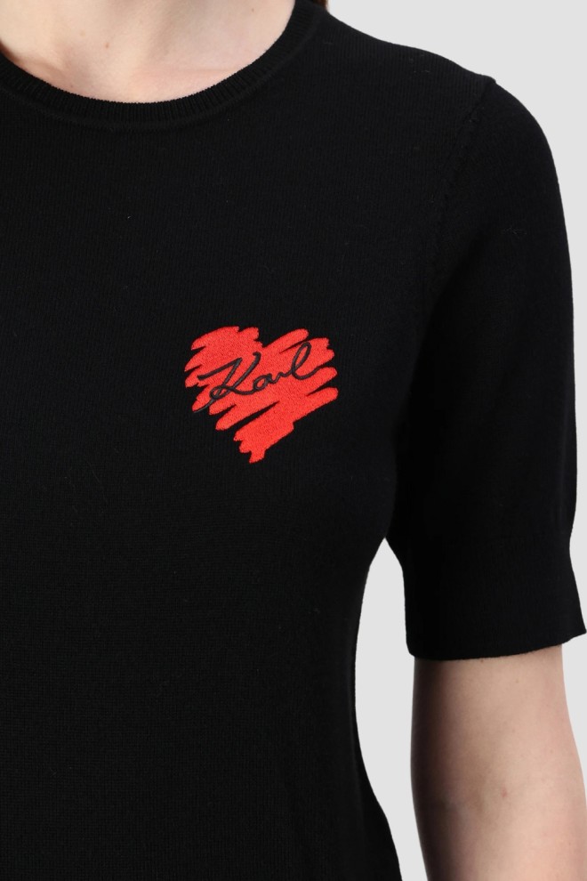 KARL LAGERFELD Pulover negru pentru femei Hearts Knit Top