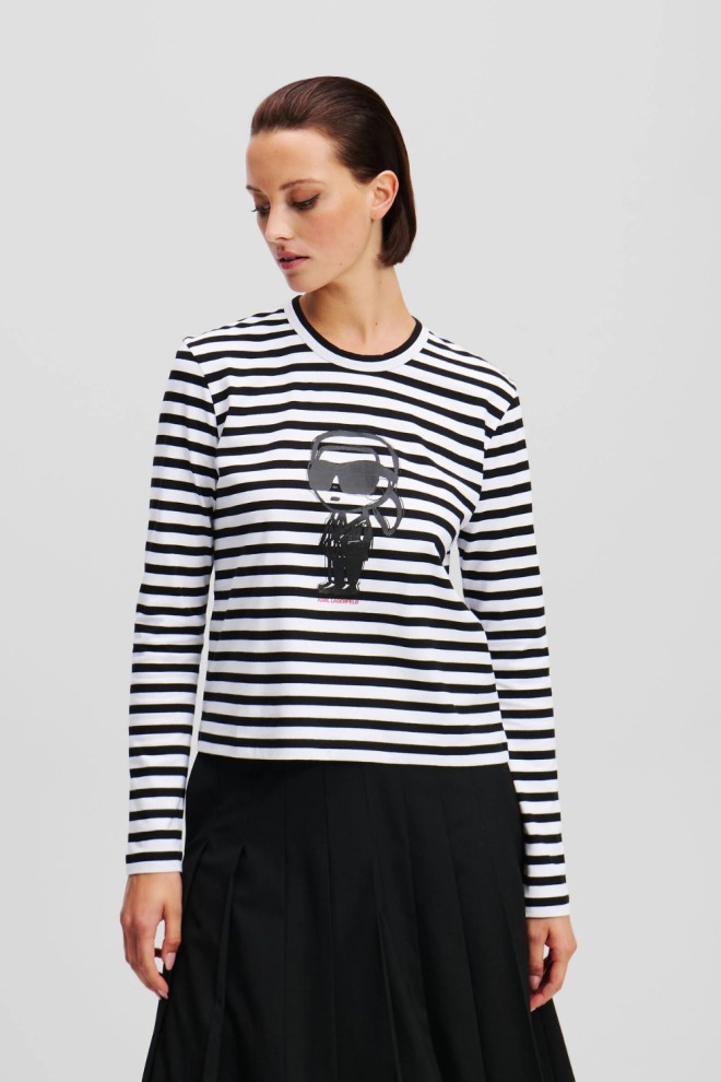 KARL LAGERFELD Negru femei lonsgleeve Ikon Print Stripe