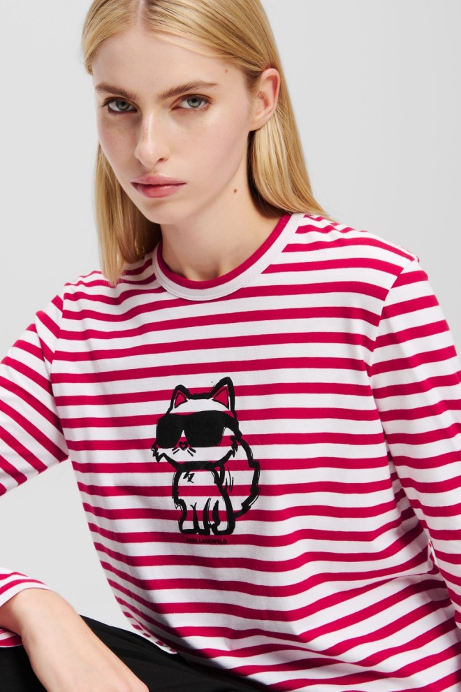 KARL LAGERFELD Roșu și alb femei lonsgleeve Ikon Print Stripe