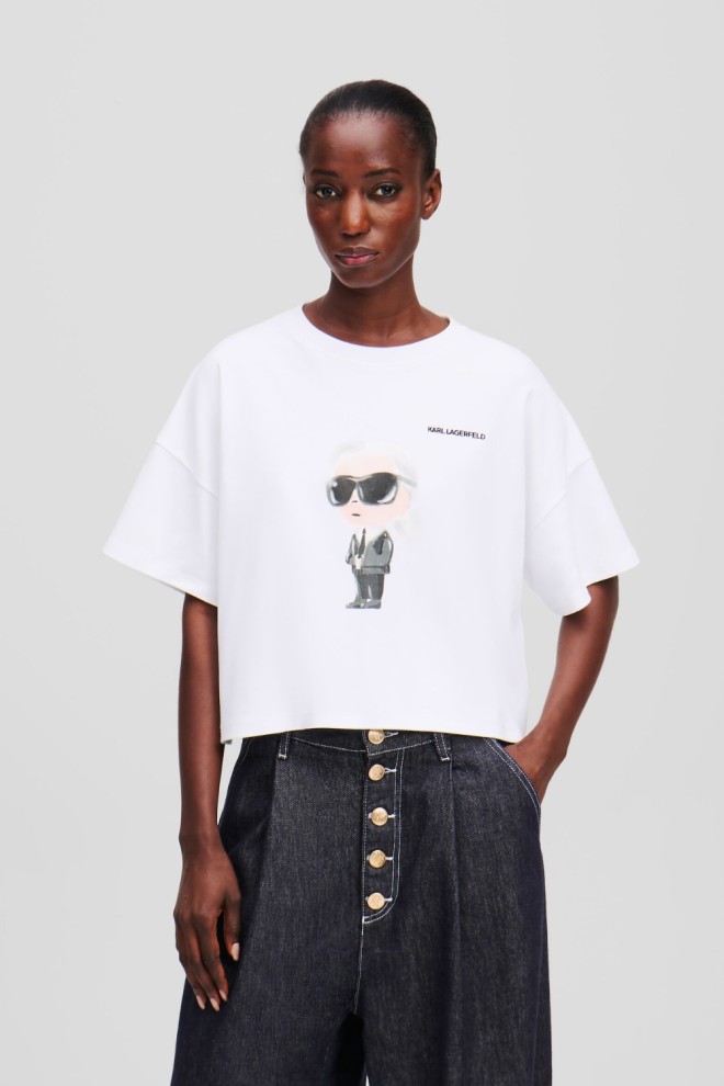 KARL LAGERFELD Tricou alb Ikon Aquarelle K Boxy pentru femei