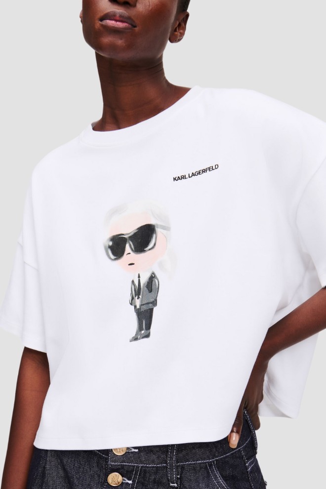 KARL LAGERFELD Tricou alb Ikon Aquarelle K Boxy pentru femei