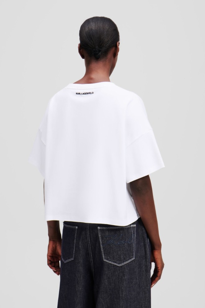 KARL LAGERFELD Tricou alb Ikon Aquarelle K Boxy pentru femei