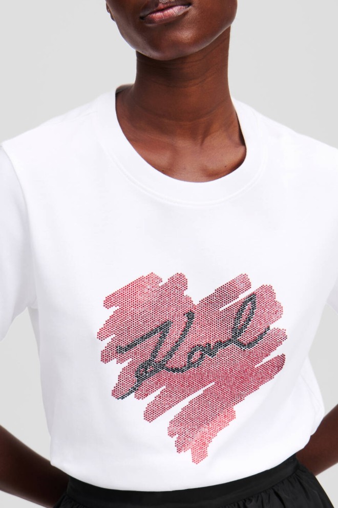 KARL LAGERFELD Tricou alb pentru femei cu inimioare din zirconiu RS