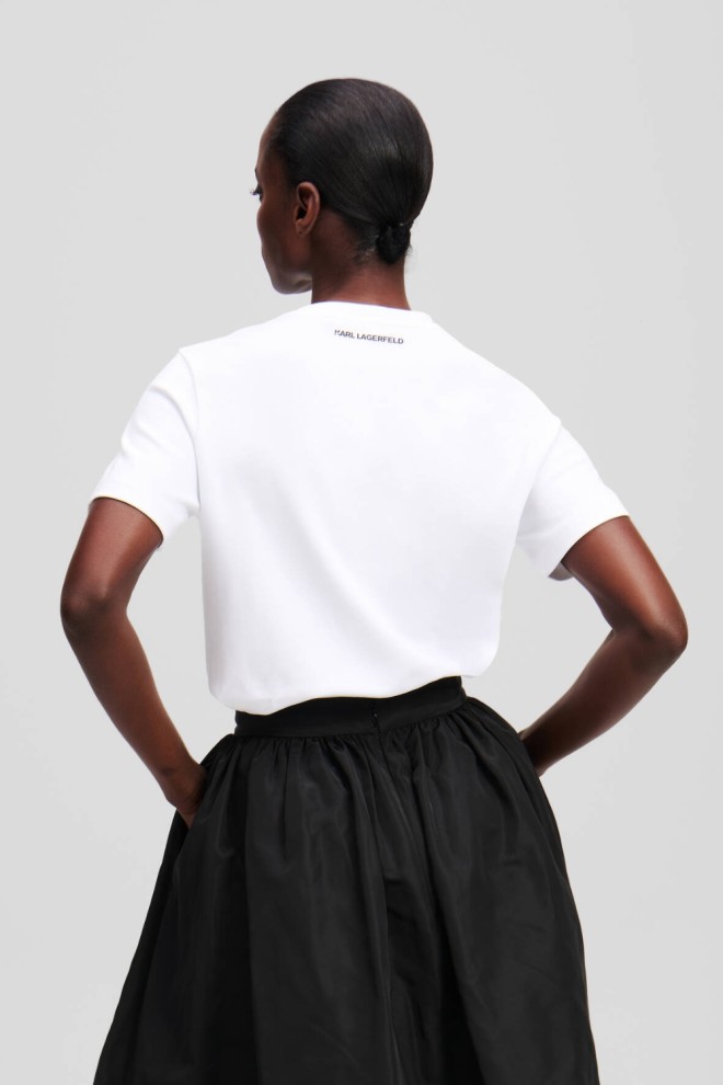 KARL LAGERFELD Tricou alb pentru femei cu inimioare din zirconiu RS