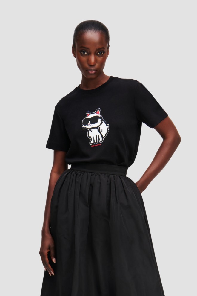 KARL LAGERFELD Tricou negru pentru femei Ikon Sketch Choupette